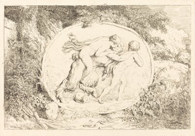 Nymph Astride a Satyr (Ung jente på tvers av en satyr) av Jean Honore Fragonard