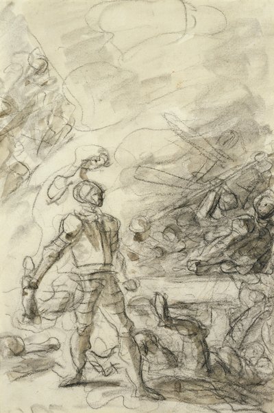 Orlando undertrykker en brigand med et brannmerke (penn og blekk, kritt og vask på papir) av Jean Honore Fragonard
