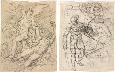 Orfeus og Eurydike (rekto); Figurstudier (verso) av Jean Honore Fragonard