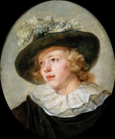Portrett av en ung gutt med en fjærkledd hatt, ca. 1786-88. av Jean Honore Fragonard