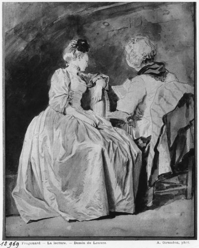 Lesing (svart blyant og bistre og vask på papir) av Jean Honore Fragonard