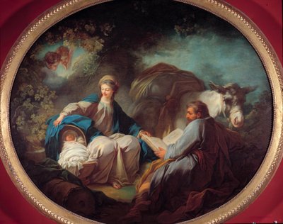 Hvil under flyturen til Egypt Den hellige familien hviler under reisen. Maleri av Jean Honore Fragonard (1732-1806) Privat samling fra 1700-tallet av Jean Honore Fragonard