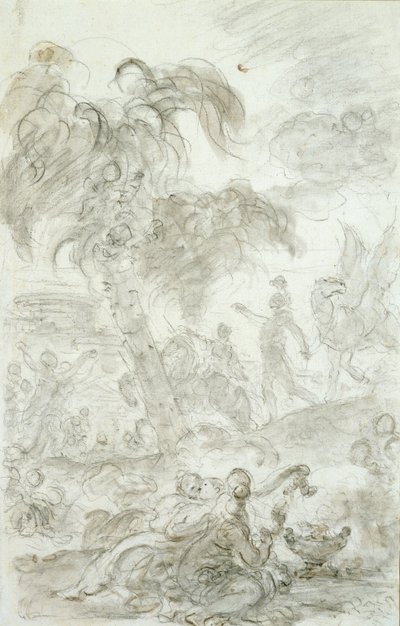 Ruggiero ankommer terskelen til Alcinas palass (penn og blekk, kritt og vask på papir) av Jean Honore Fragonard