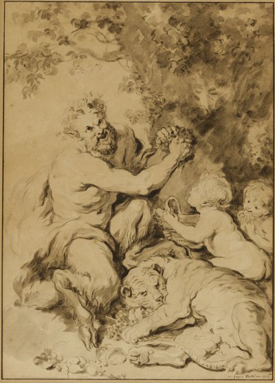 Satyr presser druer ved siden av en tiger av Jean Honore Fragonard