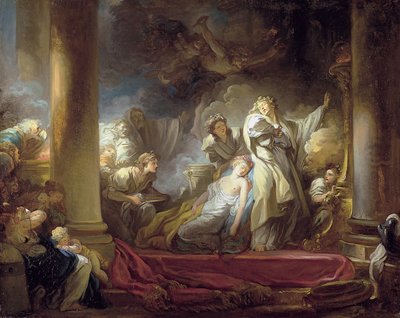 Ypperstepresten Coresus ofrer seg selv for å redde Callirhoe av Jean Honore Fragonard