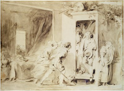 The Surprised Lover, 1755 (foreløpig tegning av brun blyant over kritt) av Jean Honore Fragonard
