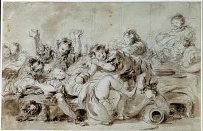 Angriperen straffet Etter "" the gascon punished"", fortelling av Jean de la Fontaine. Tegning av Jean Honore Fragonard (1732-1806) Privat samling fra 1700-tallet av Jean Honore Fragonard