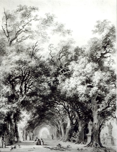 Den skyggefulle bakgaten, ca. 1773-74 (sepiavask på papir) av Jean Honore Fragonard