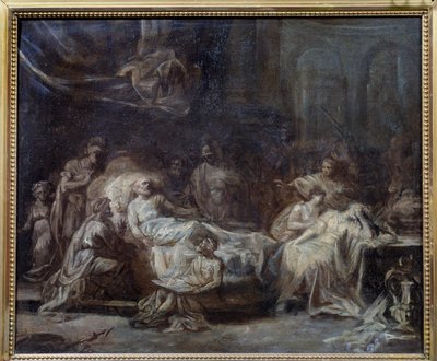 Testamentet Familie gjenforent rundt en gammel mann med smerte som dikterte hans vilje. Forberedelsestegning av Jean Baptiste Fragonard (1732-1806) Reims fra 1700-tallet, Musee des Beaux Arts av Jean Honore Fragonard