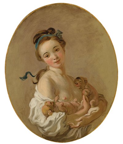 Ung jente som holder to valper, ca. 1770 av Jean Honore Fragonard