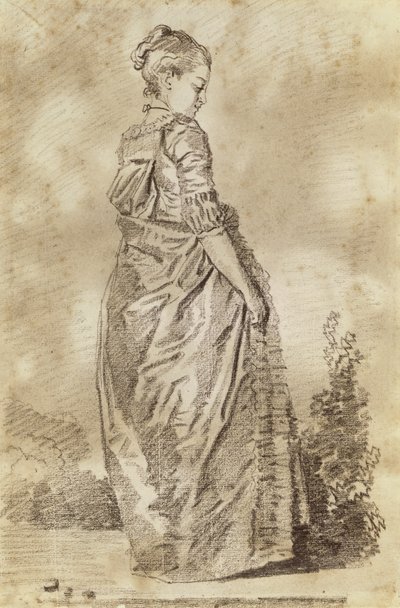 Ung kvinne går (rødt kritt på papir) av Jean Honore Fragonard