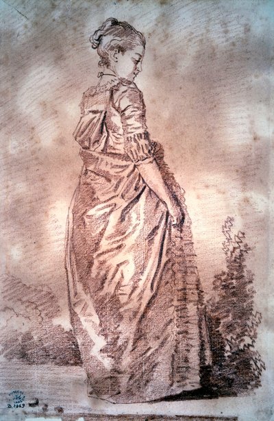 Ung kvinne går og tegner et blod av Jean Honore Fragonard av Jean Honore Fragonard