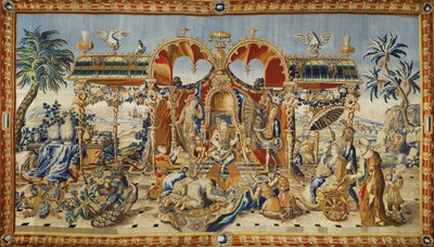 Publikum til den kinesiske keiseren. Tapetet av Jean II Barraband (aktivt på 1700-tallet), silkeull og gull- og sølvtråd, ca. 1715. Fransk kunst av Jean II Barraband