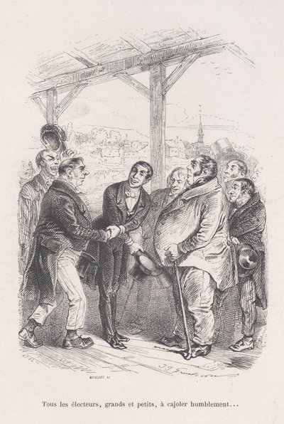 Alle velgere, store og små, samles for å ydmykt lokke hverandre... fra Little Miseries of..., 1843. av Jean Ignace Isidore Gérard