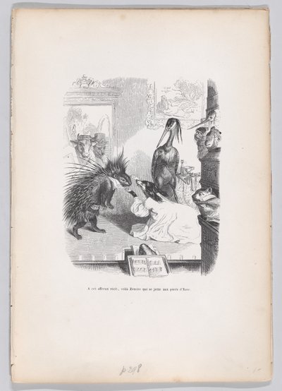 Ved denne skremmende historien kaster Zemire seg for Azors føtter fra Scener fra ..., ca. 1837-47. av Jean Ignace Isidore Gérard