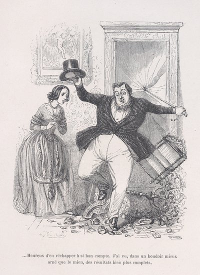 ...Glad for å slippe unna med det så billig. fra The Little Miserie of Human Life, 1843. av Jean Ignace Isidore Gérard