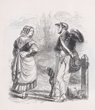 The Hunter and the Milkmaid fra The Complete Works of Béranger, 1836. av Jean Ignace Isidore Gérard