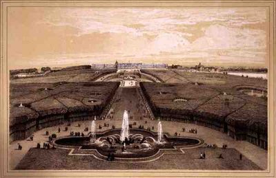 Generell utsikt over parken og palasset i Versailles, utgitt av Auguste Bry (litho) av Jean Jacottet
