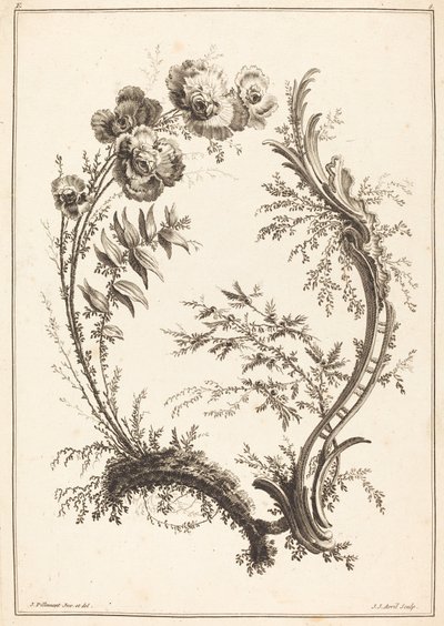 Pynt med blomster av Jean Jacques Avril I after Jean Baptiste Pillement