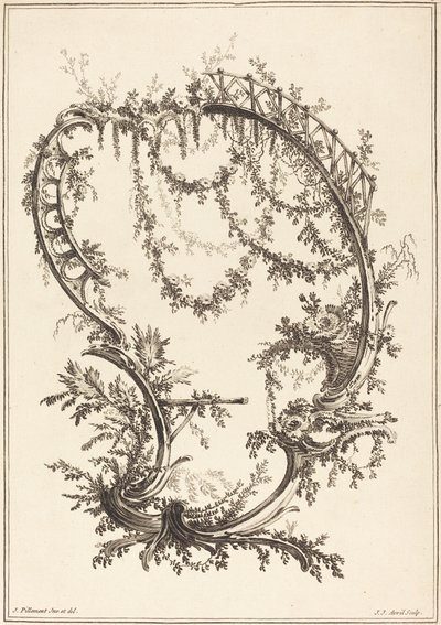 Ornament med stag og rekkverk av Jean Jacques Avril I after Jean Baptiste Pillement