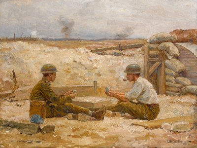 To britiske offiserer som spiller kort utenfor graven deres, Secteur de Bapaume, 1918-20 av Jean Jacques Berne Bellecour
