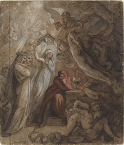 Dante mediterer på "Den guddommelige komedie" av Jean Jacques Feuchere