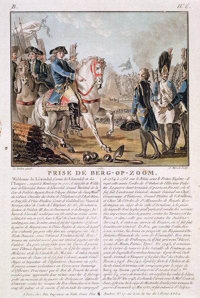 The Taking of Berg-op-Zoom, Nederland, 1747, gravert av Jean Baptiste Morret (fl.1790-1820), 1787 av Jean Jacques Francois Le Barbier