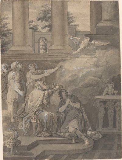 Pallas Athene i form av en fugl som forlater Nestor og Telemachus av Jean Jacques François Le Barbier I