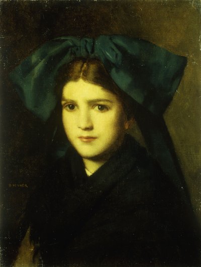 Et portrett av en ung jente med en sløyfe i håret av Jean Jacques Henner