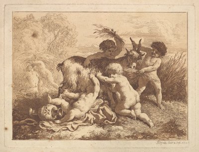 Les petits moissonneurs et la chevre The Young Harvesters and the Goat, i et album forts..., 1782. av Jean Jacques Lagrenee