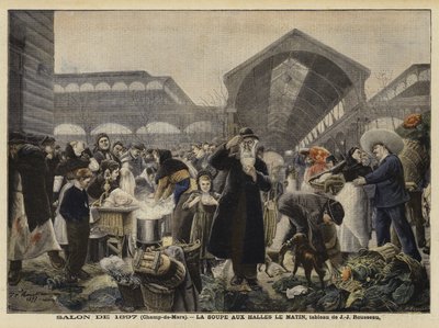 Suppebod på Les Halles-markedet om morgenen av Jean Jacques Rousseau
