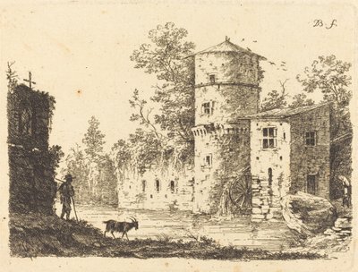 Gammelt tårn med en vannmølle av Jean Jacques de Boissieu