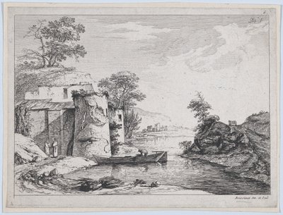 Gamle tårn på en elvebredd, 1763. av Jean Jacques de Boissieu