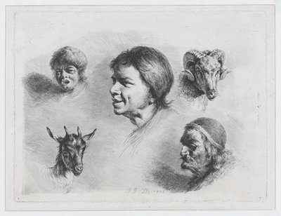 Studie av fem hoder, 1803. av Jean Jacques de Boissieu