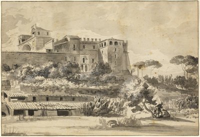 Utsikt over en italiensk villa og hager (Vatikanets Belvedere) av Jean Jacques de Boissieu