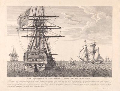 Napoleon overgir seg til kaptein Frederick Lewis Maitland 15. juli 1815, ca. 1815 (etsning) av Jean Jerome Baugean