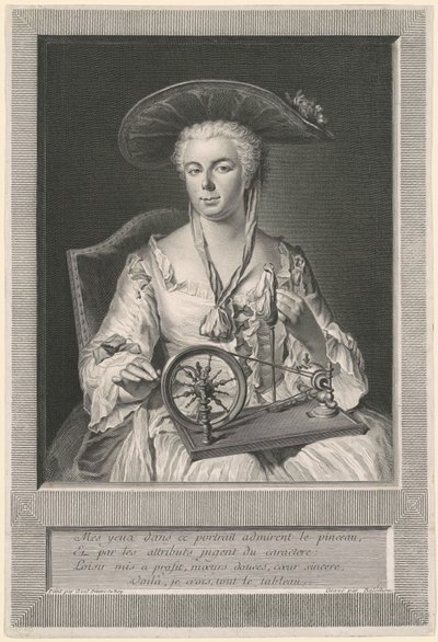 Madame Arlon Spinning Silke av Jean Joseph Balechou, after Jacques Andre Joseph Camelot Aved