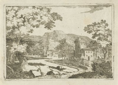 Elvelandskap med hus og tårn av Jean Joseph Hanson