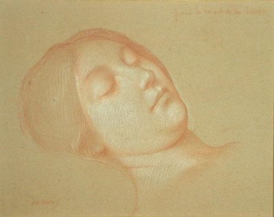 Studie for the Death of the Virgin (rødt kritt forsterket med hvitt på papir) av Jean Jules Antoine Lecomte du Nouy