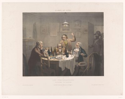Politiet avbryter en gruppe drikkende menn Les perturbateurs / The Disturbers / Die Polizeistunde (tittel på objekt) Museum of the Laughers (serietittel) Le musée des rieurs (serietittel på objekt) av Jean Julien Jacott