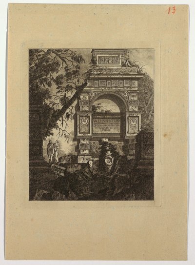 Frontispice, vasi-oppfinnelse, fra "Samling av forskjellige emner av vaser, graver, ruiner og fontener, nyttig for kunstnere ..." av Jean Laurent Legeay