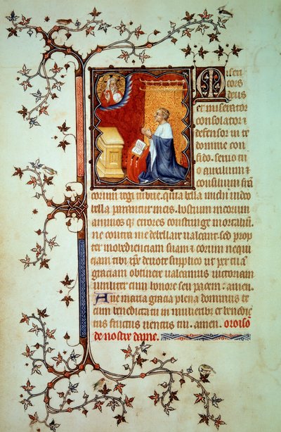 Hertug John I av Berry (1340-1416) ba foran Gud som velsignet ham Miniatyr fra manuskriptet (ms. lat. 18014) "The Little Hours of John of Berry"" belyst av John the Black, ca. 1375. Paris, B.N. av Jean Le and workshop (attr. to) Noir
