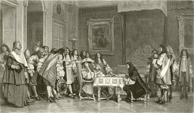 Moliere til frokost med Louis XIV (gravyr) av Jean Leon Gerome