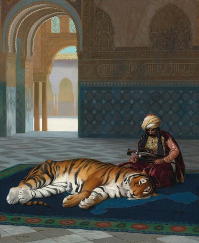 The Tiger and the Guardian (olje på lerret) av Jean Leon Gerome