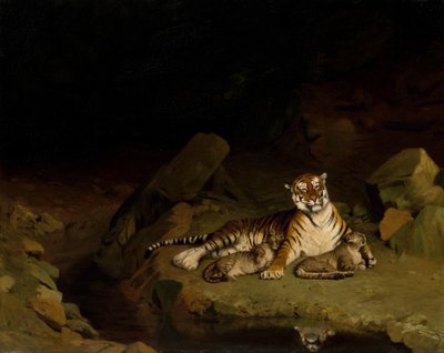 Tiger og unger, ca. 1884. av Jean Leon Gerome