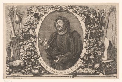 Portrett av Tiberio Fiorilli i rollen av Scaramuccia (Scaramouche) av Jean Lepautre (attributed to)