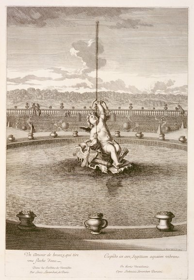 Fontene med amor som avfyrer en vannstrålepil, designet av Louis Lerambert, i Versailles, 1677 av Jean Lepautre