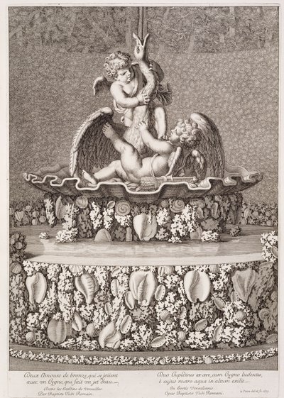 Fontene med to amoriner og en svane, designet av Jean-Baptiste Tuby, i Versailles, 1677 av Jean Lepautre