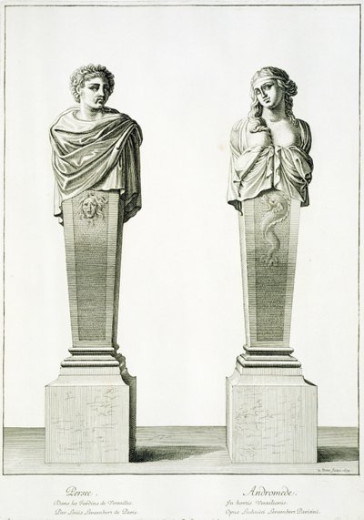 Skulpturer som viser Perseus og Adromeda av Louis Lerambert i Versailles av Jean Lepautre