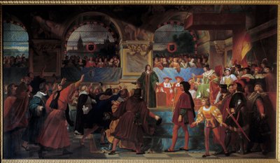 Kong Ludvig XII utropte folkets far til Generalstatene i Tours 14. mai 1506. Denne tittelen ble gitt til ham fordi han reduserte størrelsen, skatt betalt av vanlige. Maleri av Jean Louis Bezard (1799-1861) av Jean Louis Bezard